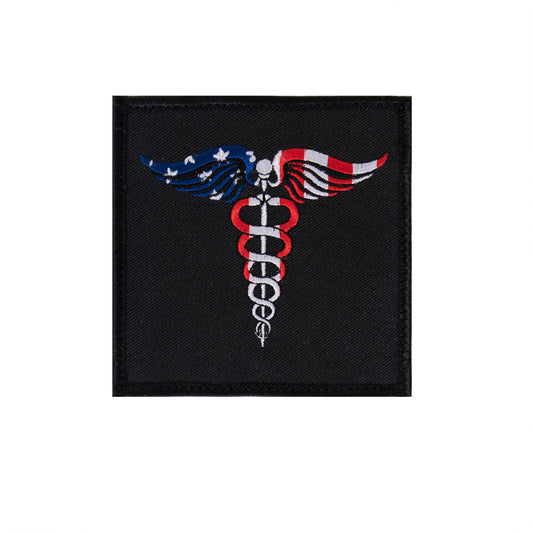 Milspec Caduceus Medical Symbol American Flag Patch with Hook Back American Flag Patches MilTac Tactical Military Outdoor Gear Australia