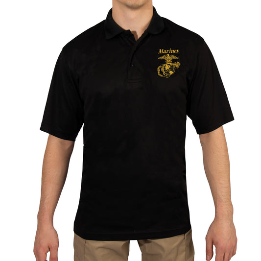 Milspec USMC Eagle, Globe & Anchor Moisture Wicking Polo Shirt - Black New Arrivals MilTac Tactical Military Outdoor Gear Australia