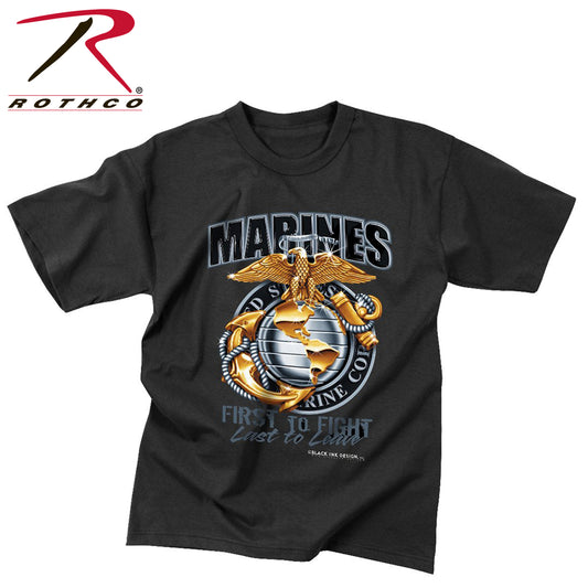 Black Ink Marines First To Fight T-Shirt Graphic Print T-Shirt MilTac Tactical Military Outdoor Gear Australia